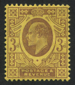 GREAT BRITAIN: 1902-11 (SG.232c) KEVII 3d pale reddish-purple/orange-yellow on chalk surfaced paper, De La Rue printing, very fine mint, Cat. £225. BPA Certificate (2013)