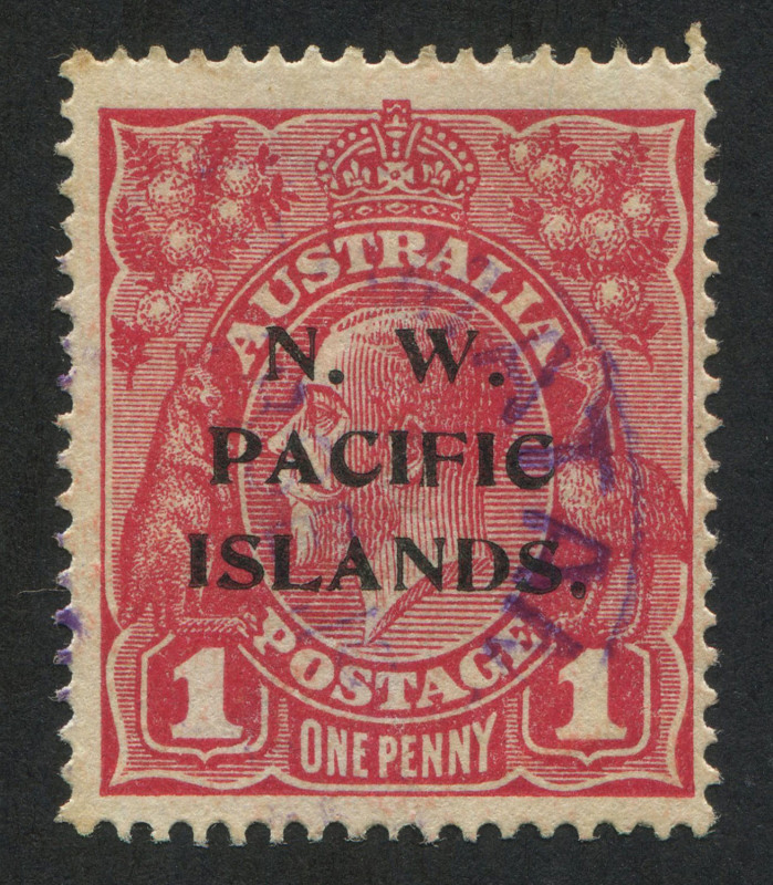 NEW GUINEA - 'N.W./PACIFIC/ISLANDS' Overprints: 1918-22 (SG.103bc) Fifth Setting overprint on KGV 1d Red Die II, cancelled by part NAMATANAI datestamp in violet. Very scarce. Cat. £140.