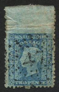 NEW SOUTH WALES: 1860-72 (SG.134) 2d Diadem Wmk '2' (inverted) P.12, "Imperforate between stamp and margin at top", fine used with Rays '47' cancel (rated 2R).