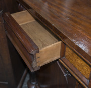 WILLIAM CHAMPION (attributed) fine cedar and musk two door cabinet, cedar shield panel doors with applied rosette decoration, musk veneered hexagonal split columns and ogee moulded corbels with acanthus baluster supports below, Tasmanian origin, circa 183 - 8