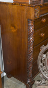 A Colonial cedar chest of five drawers with cantilever top, fine gadrooned moulding to the top drawer, vine leaf and quilled split columns terminating in floral decorated supports, Tasmanian origin, circa 1840, cedar with pine secondary timbers, 126cm hig - 3