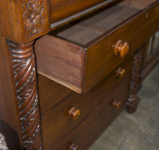 A Colonial cedar chest of five drawers with cantilever top, fine gadrooned moulding to the top drawer, vine leaf and quilled split columns terminating in floral decorated supports, Tasmanian origin, circa 1840, cedar with pine secondary timbers, 126cm hig - 4