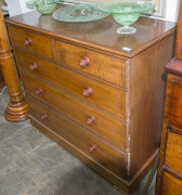 An early Colonial Australian chest of five drawers, cedar with string inlay and beefwood cockbeading, New South Wales origin, circa 1830, later South Australian knobs, missing feet, 105cm high, 113cm wide, 54cm deep - 2