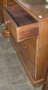 An early Colonial Australian chest of five drawers, cedar with string inlay and beefwood cockbeading, New South Wales origin, circa 1830, later South Australian knobs, missing feet, 105cm high, 113cm wide, 54cm deep - 5