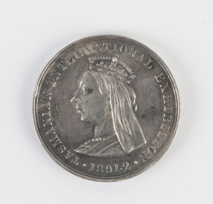 Medals - Agricultural, Horticultural & Exhibition Awards: 1891-91 TASMANIAN INTERNATIONAL EXHIBITION: medallion in silver (32mm diameter), obverse Queen Victoria crowned veiled bust, verso unengraved (to awardee), couple of rim knocks, weight 17.25gr.