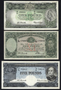 Banknotes - Australia: Pre-Decimal Banknotes: 1954 (R49) Coombs/Wilson QEII &pound;5 Commonwealth Bank issue, general prefix 'TA91/798612' VG/F; also 1949 Coombs/Watts &pound;1 & 1961 Coombs/Wilson Last Prefix HK65, both Fair/G. (3)