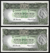 Banknotes - Australia: Pre-Decimal Banknotes: 1961 (R34b) Coombs/Wilson QEII &pound;1 Prefix 'HJ 144 126499-500' consecutive pair, a/UNC, EF/aUnc. (2)