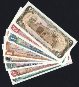 BANKNOTES - World: DOMINICAN REPUBLIC: 1 peso to 1000 pesos set of 8 'SPECIMEN' banknotes, each note numbered '007060', in original Franklin Mint envelope; a/Unc.