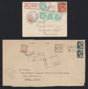 AUSTRALIA: Postage Dues: POSTAGE DUES ON COVER: 1922-1962 covers range (few fronts), variety of tax markings, cachets etc, the earliest being a 1922 registered cover used locally at Devonport West with combination franking of 4d green Blank at Base (4) and later New Design 2d; others with Dues frankings to 1/4d and single frankings to 10d, OHMS covers including one franked with 6d Kooka perf 'OS/NSW' & 2d Stamp Duty, taxed at 1d; condition variable. Interesting lot. (34 items)