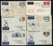 INDIA - Aerophilately & Flight Covers: FLIGHT COVERS: 1933-38 group comprising 1933 (Jul.7) Karachi-Calcutta & (Jul.11) Calcutta-Karachi; 1937 (Nov.8) Delhi-Bombay and (Nov.10) Bombay-Delhi [2]; 1938 Flying Boat 'Coogee' first survey flights (Feb.22) Udai - 2