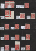 AUSTRALIA: KGV Heads - Single Watermark: 1d RED VARIETIES: mint array of annotated flaws, mostly on Smooth Paper single stamps (odd pair) including 'PENAVY' [III/23], 'White line under right value tablet' [III/42], Thin 'G' [IV/40] (on Deep Red shade), Ru - 3