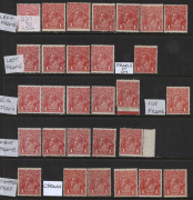 AUSTRALIA: KGV Heads - Single Watermark: 1d RED VARIETIES: mint array of annotated flaws, mostly on Smooth Paper single stamps (odd pair) including 'PENAVY' [III/23], 'White line under right value tablet' [III/42], Thin 'G' [IV/40] (on Deep Red shade), Ru - 4