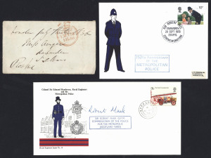 POLICE - GREAT BRITAIN: 1836 free front SIGNED BY ROBERT PEEL when leader of the Conservative Opposition to the incumbent Whig government, also 1974 Metropolitan Police commemorative cover signed by Commissioner of Police Robert Mark and 1979 '150th Anniversary of the Metropolitan Police' commemorative cover. (3 items)