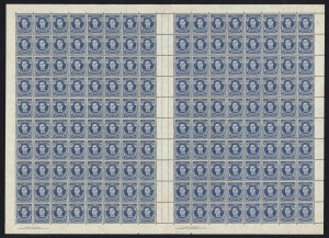 AUSTRALIA: Other Pre-Decimals: 1942-50 (SG.207) KGVI 3½d Blue complete sheet of 160, the right pane with listed variety "Weak entry under Wren at left" [at R5/1 & 7/2], gumside spotting mostly around sheet edge and central gutter, no perf separations, MUH