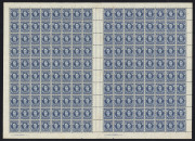 AUSTRALIA: Other Pre-Decimals: 1942-50 (SG.207) KGVI 3½d Blue complete sheet of 160, the right pane with listed variety "Weak entry under Wren at left" [at R5/1 & 7/2], gumside spotting mostly around sheet edge and central gutter, no perf separations, MUH