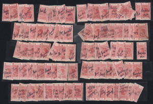 NEW ZEALAND - Revenues: REVENUES: £1 Long Type Stamp Duty x100, good range of rose-pink or rose-carmine shades, mostly mid to late 1920s pen-cancels, generally fine.