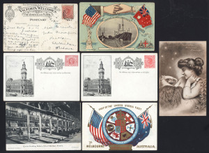 AUSTRALIAN PICTURE POSTCARDS: VICTORIA -1908 GREAT WHITE FLEET: mostly unused selection with 'VISIT OF THE UNITED STATES FLEET' unstamped formular Postal Card inscribed at base 'TO/MELBOURNE' (addressed but not postally used); 'VICTORIA WELCOMES/THE AMERI