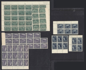 TASMANIA: 1899-1900 Pictorials ½d deep green block of 38, 2d deep violet block of 32 & 2½d indigo block of 16, fresh unmounted, Cat £1350++. (3 blocks)
