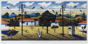 REG (Chris O'Doherty) MOMBASSA (b.1951), Birds on a wire, colour lithograph, editioned (216/300), titled and signed in lower margin, 29 x 62.5cm (image).