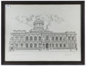 HARRY GREBERT Centre Section - The Supreme Court of Victoria - William Street Melbourne, limited edition etching, editioned (375/750), signed and dated "74" in lower margin,