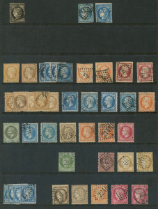 FRANCE: 1849s-1880s array on Hagners with 1849 10c Ceres, 1853 Napoleon to 40c (2) & 80c (2), perforated Napoleons to 30c, 40c (3) & 80c, perforated Ceres to 30c, 40c & 80c (2), Peace & Commerce to 1f (3) & 5f incl. 75c black & orange; condition variable. (95)