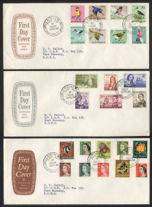 AUSTRALIA: Decimal Issues: 1966-73 (between SG.382-405) twenty-four Decimal Currency values on three APO generic FDCs, all with typed addresses and Melbourne FDI datestamps.