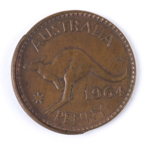 Coins - Australia: Penny: 1964 One Penny "Ramstrike" error, resulting in a significant lip on the coin, VG.