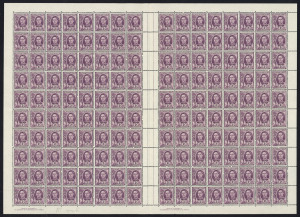 AUSTRALIA: Other Pre-Decimals: 1941-65 group of complete sheets, comprising 2d purple (SG.185), 3½d ultramarine (SG.210), 1d purple (SG.222a), 1½d green (SG.229) and 2d bright purple (SG.230), 5d Inland Mission (SG.343), 5d Canberra (SG.350) and 5d Churchill (SG.377). Fine and fresh MUH. (888). Cat.£800+.