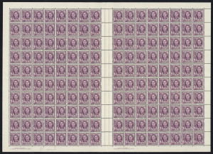 AUSTRALIA: Other Pre-Decimals: 1941-65 group of complete sheets, comprising 2d purple (SG.185), 3½d ultramarine (SG.210), 1d purple (SG.222a), 1½d green (SG.229) and 2d bright purple (SG.230), 5d Inland Mission (SG.343), 5d Canberra (SG.350) and 5d Church