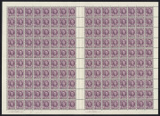 AUSTRALIA: Other Pre-Decimals: 1941-65 group of complete sheets, comprising 2d purple (SG.185), 3½d ultramarine (SG.210), 1d purple (SG.222a), 1½d green (SG.229) and 2d bright purple (SG.230), 5d Inland Mission (SG.343), 5d Canberra (SG.350) and 5d Church