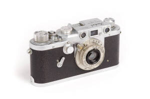SHOWA KOGAKU (Japan) Leotax F, 1956, Leica-copy rangefinder camera [#250043] with Elmar f3.5 50mm screw lens.