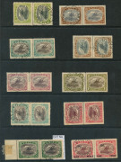 PAPUA: 1916-32 (between SG.93-128) Bicolours pairs of &frac12;d, 1&frac12;d, 3d, 5d, 6d, 1/-, 2/6d & 5/-, plus 1931 Ash 9d on 2/6d and 1932 1/3d, each pair with one stamp uncancelled, the other with a 'SAMARAI E.D./3OC32' CTO cancel, most with selvedge folded over and 