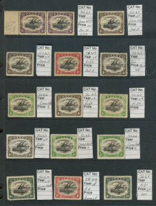 PAPUA: 1907-10 Selection of Small 'PAPUA' values to 4d (5) and 6d (2), mostly "Rift" or "Cross on hill" (at right) flaws, also 1d SG.49 with "Comet flaw" and 4d SG.63 with "Dot below 'P' of 'POSTAGE'" at right; few toned stamps, and two stamps without gum