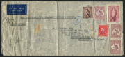 AUSTRALIA: Postal History: c.1940-41 Anglo-Iranian Oil Co double clipper-rate (5/10d per &frac12;oz x2) cover to England endorsed 'VIA AUSTRALIA/ NEW ZEALAND/ UNITED KINGDOM' with 5/- Robes, 2/- Roo (3), 6d Kooka & KGVI 2d tied by lightly struck diamond cancels 