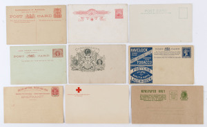 AUSTRALIA: Postal Stationery: 1890s-1970s Postal Stationery mostly unused array with States including SOUTH AUSTRALIA 1d Scenic Postal Card in violet (view "On the Murray"), and Pictorial Latterette (pub. J.B. Siddall, Adelaide); VICTORIA 1d "Beer & Baccy" Postal Cards (2); COMMONWEALTH 1913-15 1d Kangaroo Postal Card (creased), 1913-14 1d Kangaroo Envelope Original Die (Cat. $200), QEII era with wrappers, aerogrammes, and Christmas Island registration envelopes, plus a few foreign items. (qty)