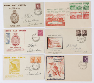 AUSTRALIA: First Day & Commemorative Covers: 1938-1969 bundle of mostly illustrated pre-decimal FDCs, serviced in South Australia, including 1938 KGVI 1½d Brown, 9d Platypus (registered at Pinnaroo), KGVI 1/4d (registered at Tailem Bend), later KGVI issues many with blocks of 4 or pairs, early QEII including 1953 Food Strips, few early decimal items; most are neatly hand-addressed or unaddressed. (55)