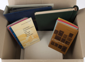 AUSTRALIA: Philatelic Literature & Accessories: PHILATELIC ACCESSORIES: with springback album including 100 blank album pages, plus a bundle of unused leaves, A4 sized stockbook with slipcase, FDC Ringbinder containing some cover sleeves and Hagners; also