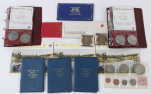 Coins - Australia: COIN SETS: with 1988 uncirculated coin sets (3), 1988 Arnott's 3-coin Bicentenary set Unc, 1988 $5 (2) Unc, all in original packaging; also GREAT BRITAIN 1971 First Decimal Coin sets (3), 1980 QM 80th Birthday Crowns (4) and 1981 Royal 