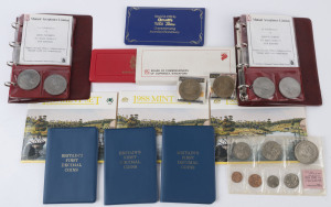 Coins - Australia: COIN SETS: with 1988 uncirculated coin sets (3), 1988 Arnott's 3-coin Bicentenary set Unc, 1988 $5 (2) Unc, all in original packaging; also GREAT BRITAIN 1971 First Decimal Coin sets (3), 1980 QM 80th Birthday Crowns (4) and 1981 Royal Wedding Crowns (4), NEW ZEALAND 1967 1c to $1 uncirculated coin set and SINGAPORE 1988 uncirculated coin set. (19)