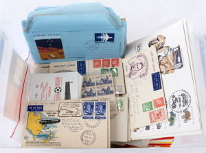 AUSTRALIA: First Day & Commemorative Covers: 1930s-90s assortment including 1941 use of 1d Defence Canteens Envelope from MILPO COWRA to Bondi, useful bundle of pre-decimal FDCs, also 1994 Australia vs South Africa soccer commemorative covers (21), each cover individually signed by a member of the South African squad, plus decimal FDCs and aerogrammes with FDI cancels.