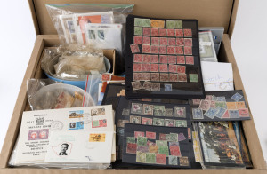 WORLD - General & Miscellaneous Lots: WORLD ASSORTMENT with large variety of material including AUSTRALIA KGV 1d Reds with South Australian cancels, revenues and cinderellas, 1948 Clothing Ration Cards, Post Office stationery incl. receipts and labels; GB with 1980 Wedgwood booklets (10), PNG FDCs, Rhodesia 1960s-70s Definitive sets on FDCs; South African phone cards, world issues on Hagners, and so much more. Allow plenty of viewing time. (many 1000s)
