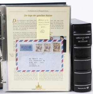 Coins - Germany: 1999-2000 Deutsche Post numismatic and philatelic product in a album including 1999 1pf to 5mk uncirculated coin set, 2000 1pf to 5mk proof coin set, 1994 uncirculated 2mk Ludwig Erhard coins (2), plus philatelic miniature sheets and covers with commemorative postmarks.