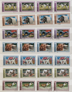 WORLD - Thematics: TOPICAL ARRAY: in three stockbooks with 1970s-80s CTO issues from Mongolia in strips of 5, Romania & Guinea in strips of 3, 4 or 5, and Hungary mostly in strips of 3 or 4; themes noted include Aviation, Birds, Dogs, Fruits, Flora & Fauna, Olympic Sports, Religion, Space and Transport; generally fine. (100s)
