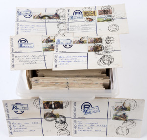 SOUTH AFRICA - Postal History: South Africa & Homelands mostly 1980s registered covers & Registration Envelopes with an excellent variety of datestamps and registration labels/handstamps including villages/small towns, a random handful revealing Hoha, Kentali, Lusikisiki, Maluti, Mqanduli & Qumbu; many covers with attractive pictorial frankings. (few 100s)