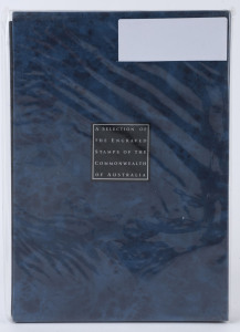 AUSTRALIA: General & Miscellaneous: 2001 "A Selection of the Engraved Stamps of the Commonwealth of Australia" comprising 30 reprinted die proofs in blue/bluish green on archival paper, including 1/- ANZAC, 2/- Jubilee & 10/- Arms, housed in original album with slipcase. Pristine condition. Retail $300+