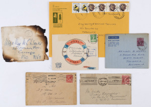 AUSTRALIA: General & Miscellaneous: COVER ACCUMULATION: mostly Australian decimal era in albums, some pre-decimal including four WWI covers addressed to "Leading Telegraphist/HMAS Melbourne", one an illustrated 'Prahran & District Scottish Society' cover, another stampless with military dumb cancel; also later WWII covers to same addressee then employed at Hobart or Thursday Island coastal radio stations, plus a Burns Philp menu card sent 1941 Thursday Island to Melbourne;