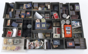 WORLD - General & Miscellaneous Lots: ACCUMULATION of collector's duplicates mostly off-paper, predominantly Australian decimals, some partially sorted into plastic containers, also KGVI & QEII pre-decimals many sorted by issue into matchboxes, plus forei