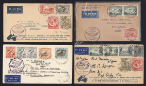 AUSTRALIA: Aerophilately & Flight Covers: 1931-34 small collection with 1931 Australia-Java (AAMC.204) franked with 1/- Roo & WA Centenary 1½d x8, 1934 Australia-Papua or Australia-New Guinea (AAMC.390-392) flights (6) with a variety of frankings; also unrelated Australia 1941 concessional rate cover from Ocean Grove to Port Melbourne and a Tonga 1936 inwards Tin Can Mail cover from USA. (9 covers)