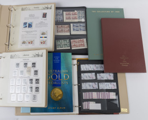 AUSTRALIA: General & Miscellaneous: 1918-2000 array with sparsely filled Seven Seas pre-decimal hingeless album mostly mint including Roos 3rd Wmk 6d Die II Milky Greyish-Blue with part Harrison two-line imprint (tone spot), few GV Heads to 5d on 4½d & 2/- Jubilee; also pre-decimal mint multiples on Hagners including KGV CofA 1d Ash Imprint block of 4 and 2d Ash imprint block of 8 and lots of KGVI imprint blocks, 1986 decimals sets duplicated, 1980s Framas, Sydney 2000 Gold Medallists M/Ss