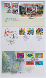 AUSTRALIA: Decimal Issues: FIRST DAY COVERS: 1976-1996 array in four albums and in envelopes with illustrated unaddressed FDCs along with plain, hand-addressed FDI covers, some M/S FDCs incl. $10 Wetlands, and a few Australian Territories. (few 100s)